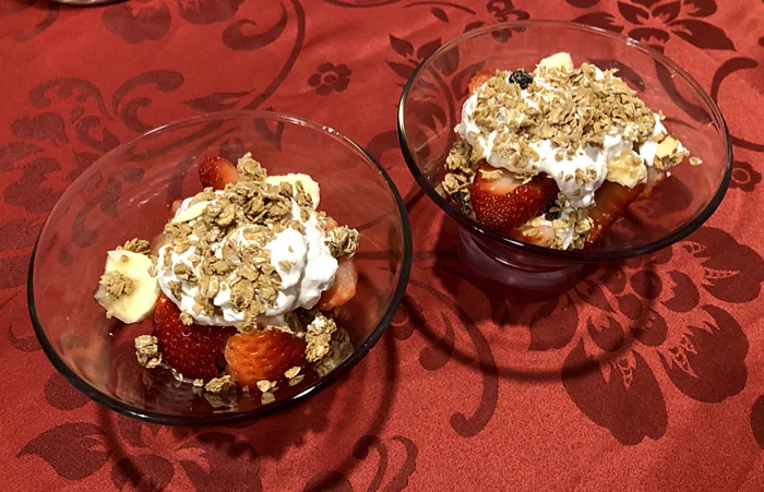 Strawberries and Cream with Granola & Bananas