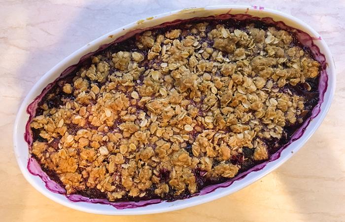 Peach Berry crisp in pan