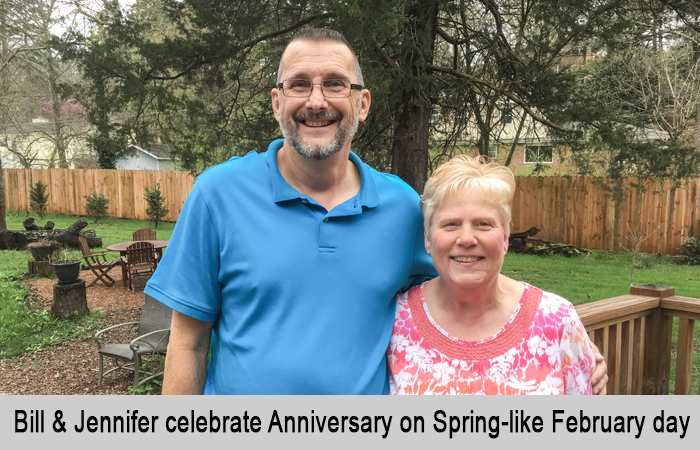 Bill and Jennifer celebrate an Anniversary on a Spring-like February day.